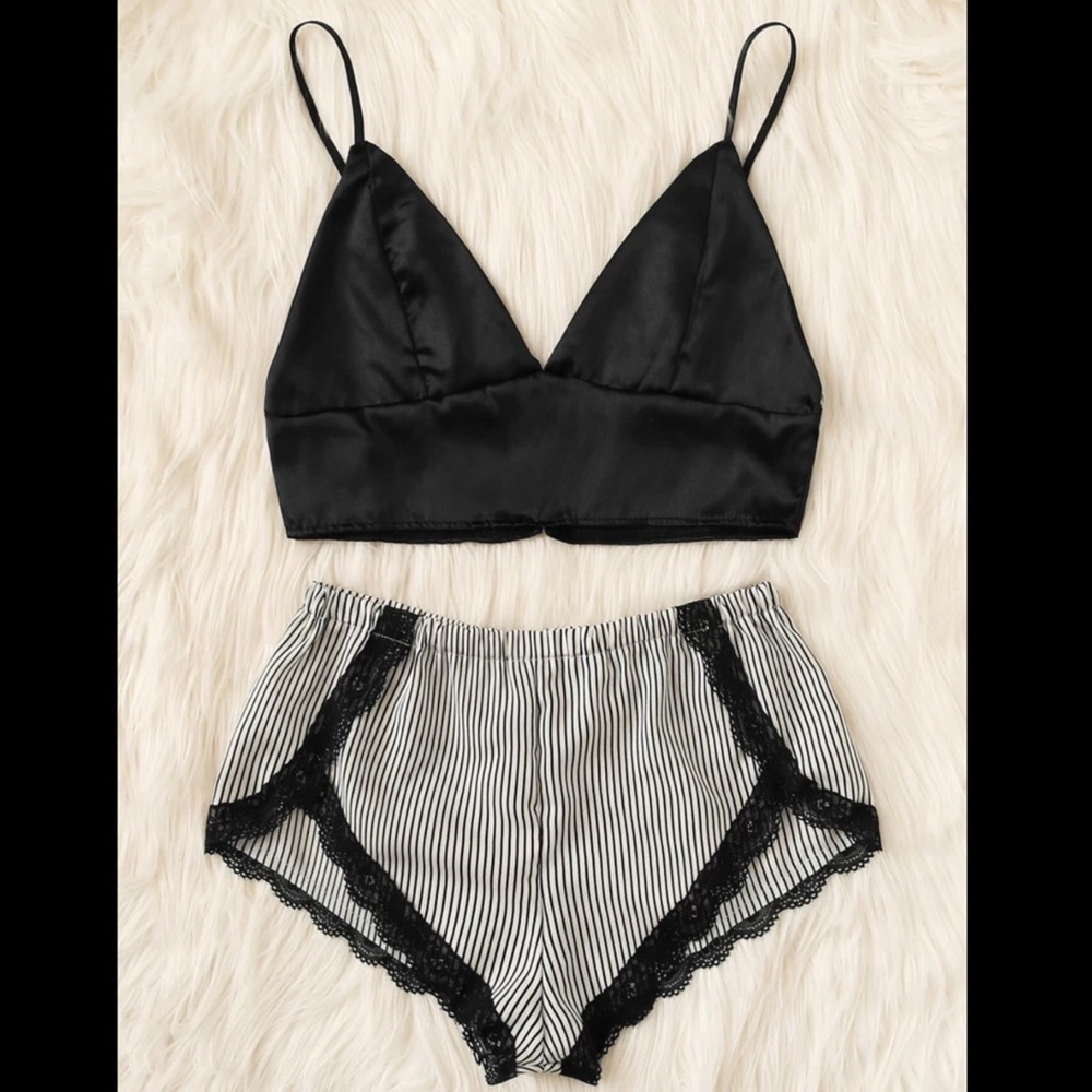 Black & White, Striped, Lingerie, Brallete Set